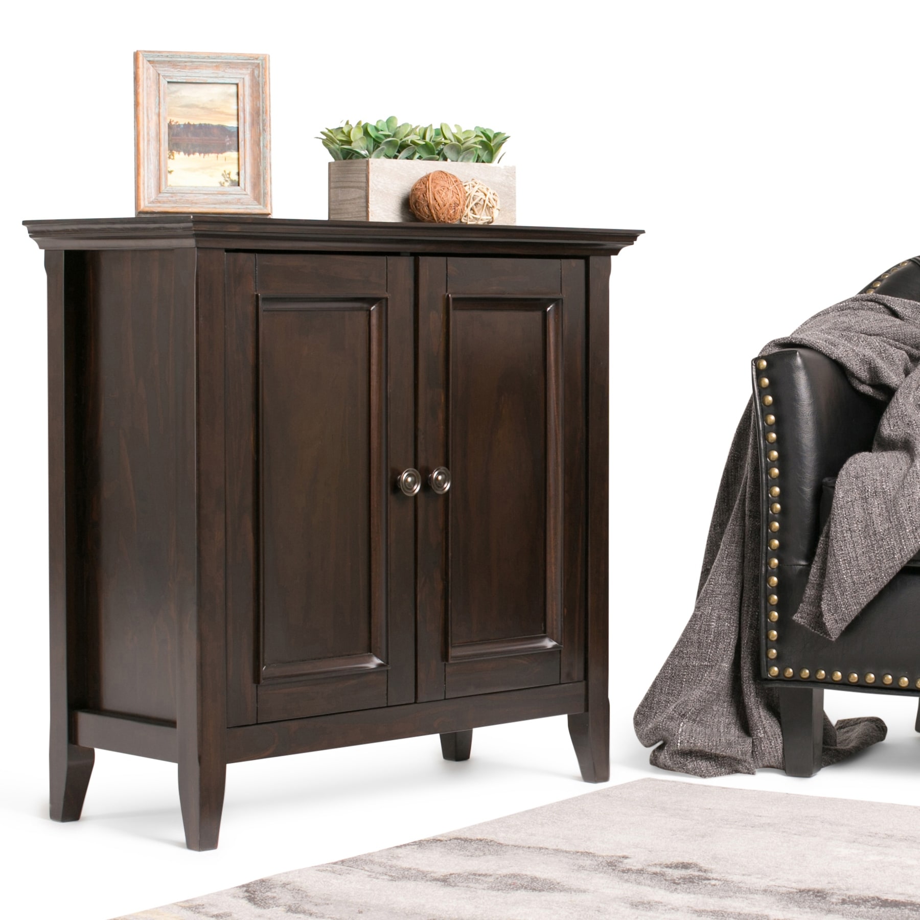 WYNDENHALL Halifax Solid Wood Transitional Low Storage Cabinet - 32"w x 14"d x 31" h