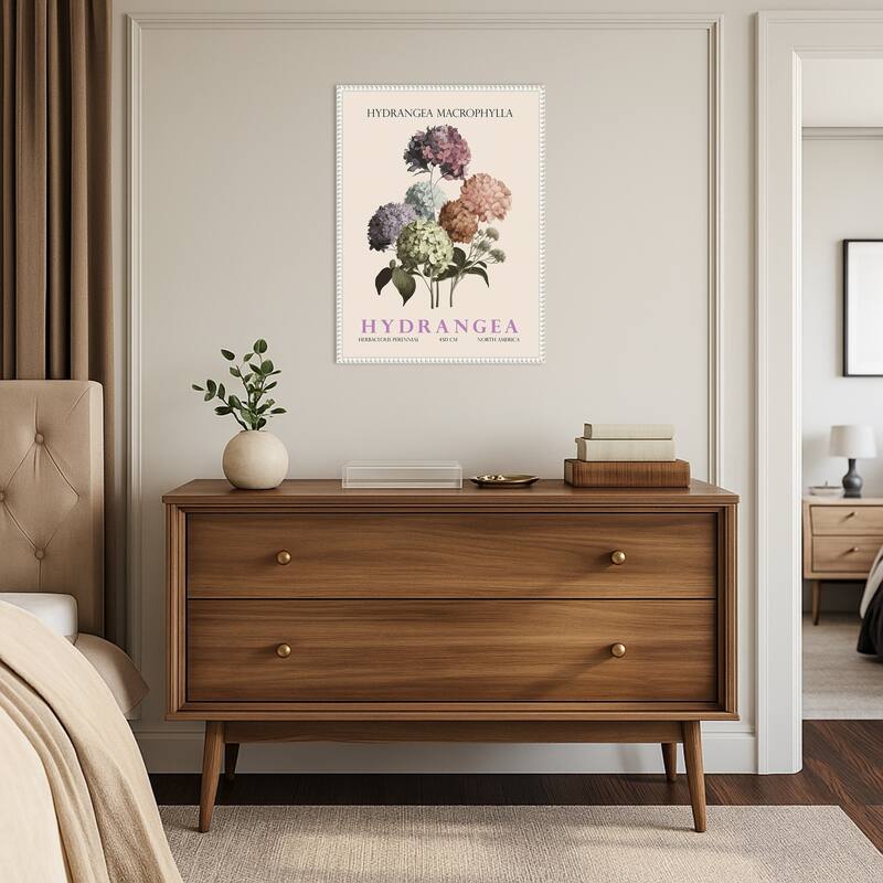Vintage Botanical Hydrangea Illustration by Christopher Giampietro Framed Canvas Wall Art Print