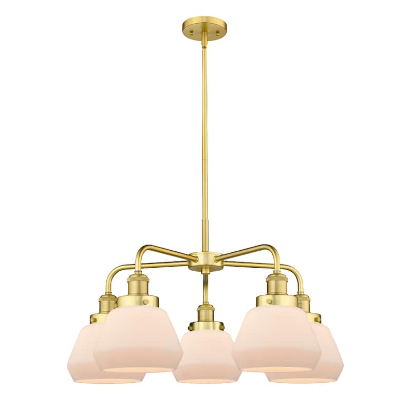 Innovations Lighting Fulton - 5 Light 25" Stem Hung Chandelier - Satin Gold/Matte White