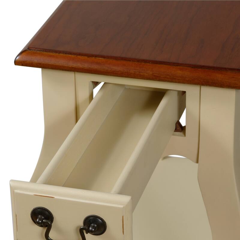 Brown Cherry/ Slate Solid Wood Side Table