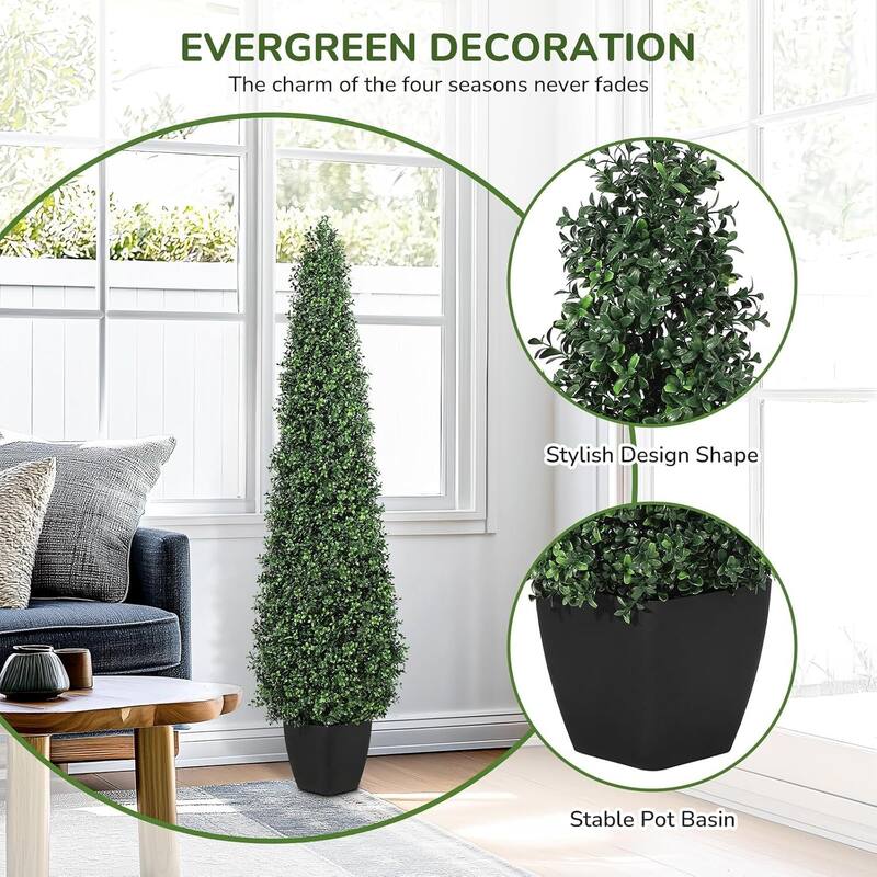 2 pcs Artificial Boxwood Tree for Home Office Indoor Outdoor Decor