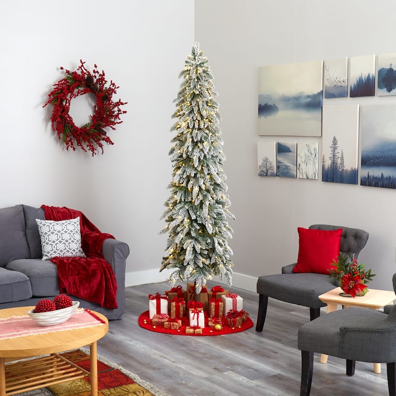 7.5ft Pre-Lit Christmas Tree - Alpine Artificial Xmas Tree with Warm White Lights & Bendable Branches - 84