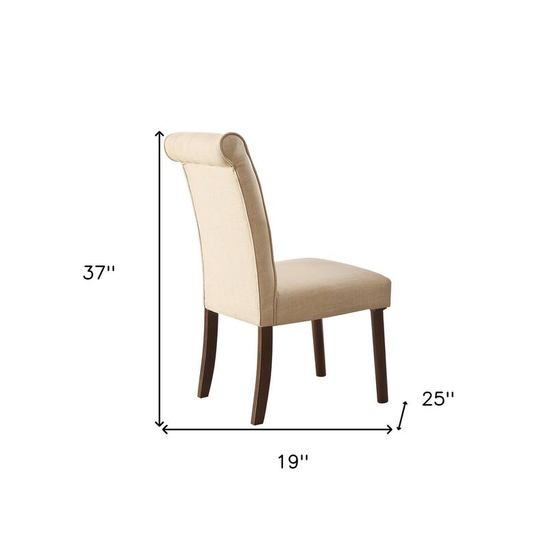 HomeRoots Set of Two Tufted Beige and Brown Upholstered Linen And Solid Wood Dining Side Chairs