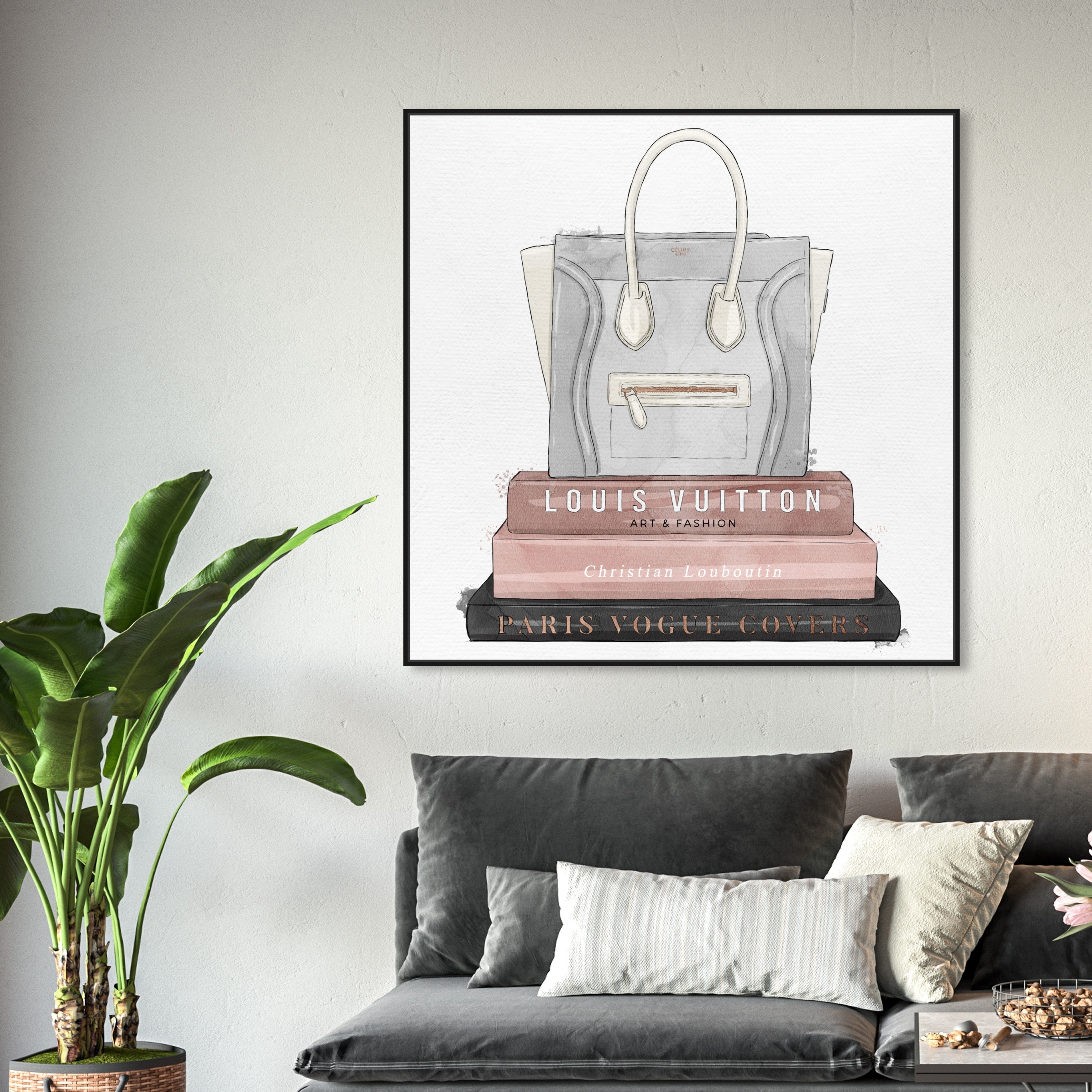 Oliver Gal Fashion and Glam Wall Art Framed Canvas Prints 'My Fancy Purse  and Books' Handbags - Blue, Pink - Bed Bath & Beyond - 30897121