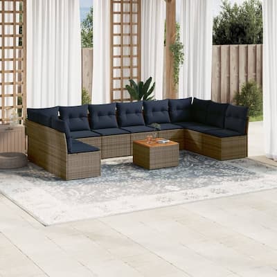 vidaXL 11 Piece Patio Sofa Set with Cushions Grey Poly Rattan - 24.4x 24.4x 27.2