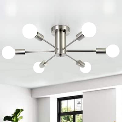 6-Light Mid Century Semi Flush Mount Chandelier for Dining Room
