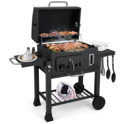 Costway Barrel Charcoal Grill with 2 Folding Side Tables 24-Inch - as pic shows - See Details