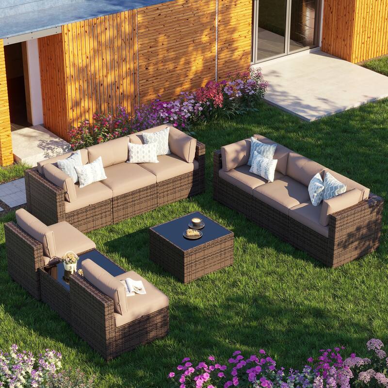 AOXUN Wicker Rattan Outdoor Sectional Sofa Set with Coffee Table