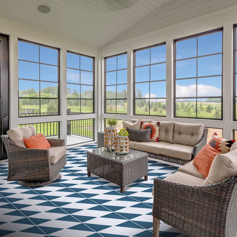 Ocean Handmade Cement Tile, 8''x8'', White-Blue