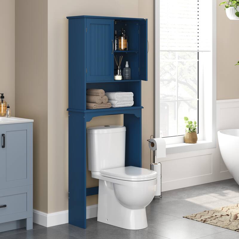 Yaheetech Bathroom Space Saving Organizer Over-the -Toilet with Adjustable Shelf for Bathroom - Navy Blue