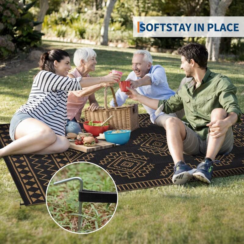 Outdoor Rug Waterproof Boho Geometric Patio Rug Mat Reversible Plastic Straw Rug Outside Outdoor Area Rug