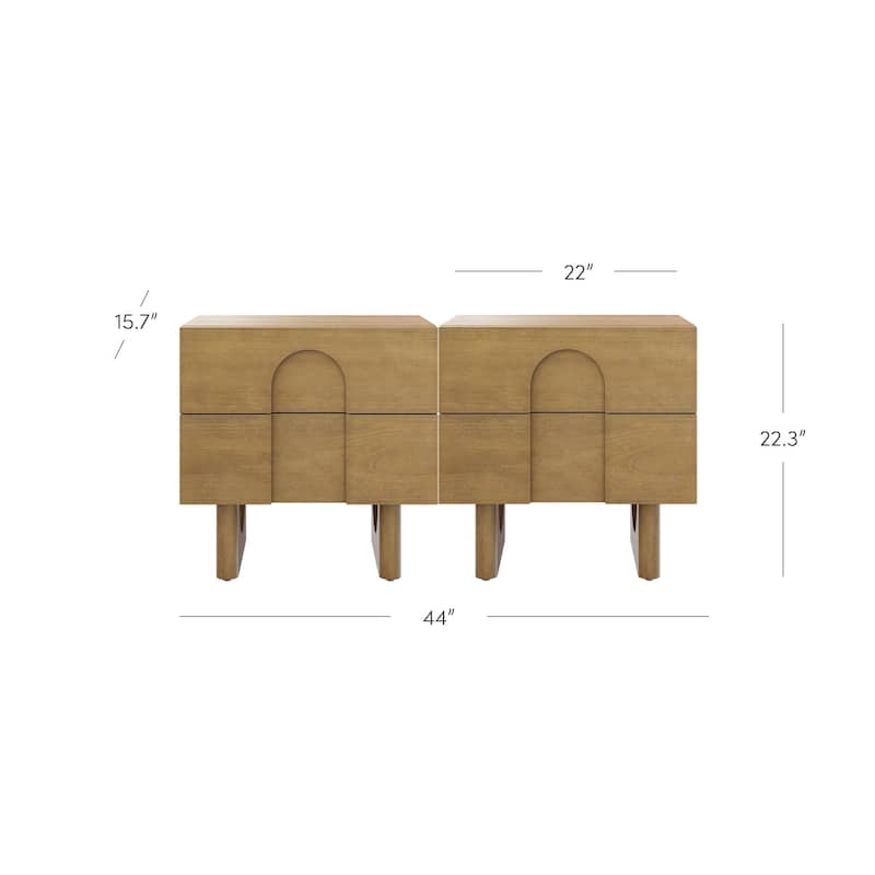 Jett Mid Century Modern Nightstand, Wooden Bedside Table with Drawers and Arched Door Cutout