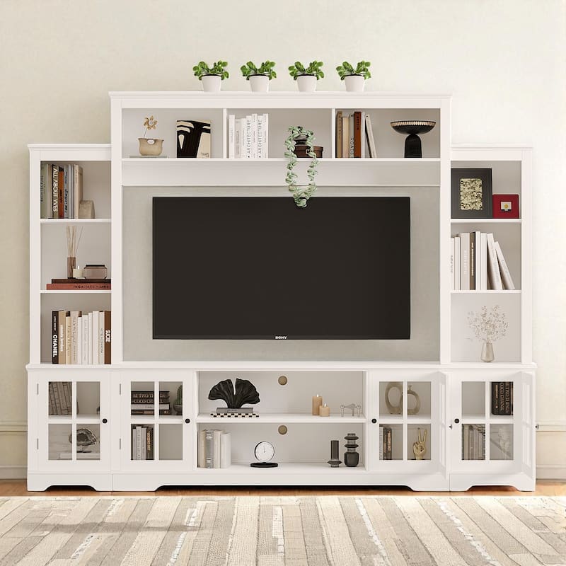 100" Wall Unit TV Stand with Storage, Large Entertainment Center with Bookshelves and LED Lights for TVs up to 75"