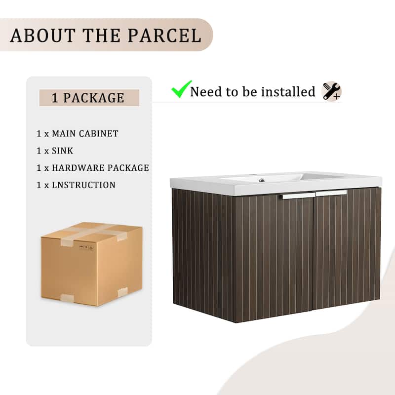 Beingnext 24"/30"/36" Bathroom Vanity with Sink, Floating Bathroom Vanity with 2 Soft Close Doors