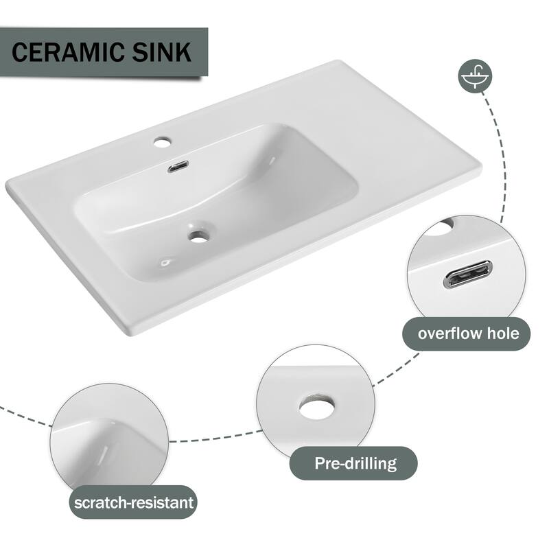 Wall-Mounted Bathroom Vanity with Ceramic Sink, Soft-Close Doors, Eco-Friendly Plywood Cabinet, and Ample Storage
