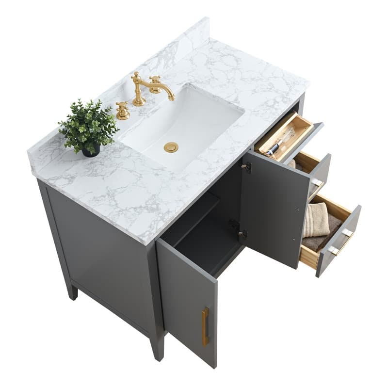 Vanity Art 42" Single Sink Bathroom Vanity Cabinet with Engineered Marble Countertop