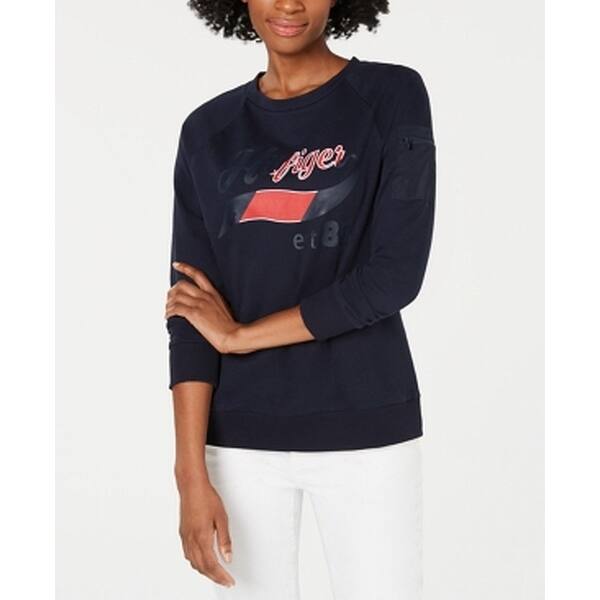 Tommy Hilfiger Womens Sweatshirt Blue Size Medium M Logo Print Pullover
