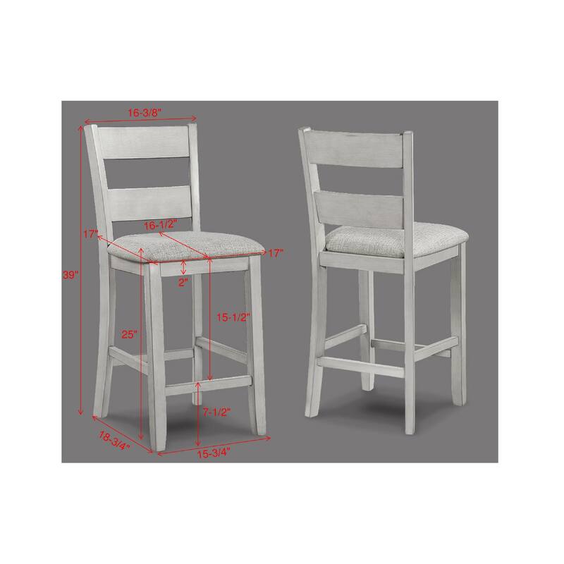 Rustic Farmhouse 5-Pc Counter Height Dining Set Square Table Wood Top Bottom Display Shelf Linen Look Fabric Upholstery