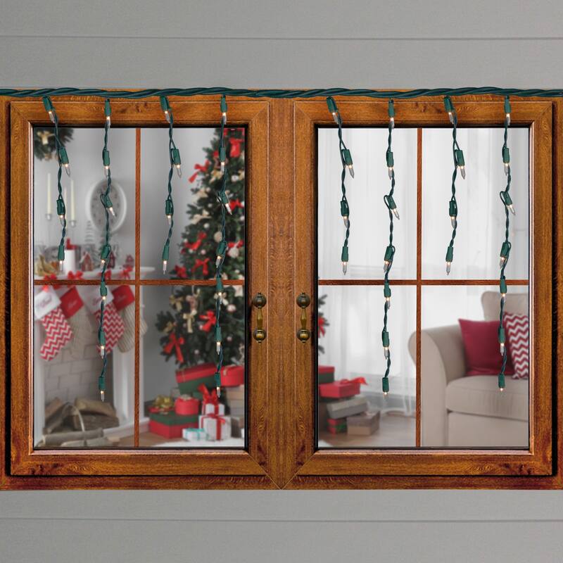 Mini Icicle Christmas Lights - Clear - 5.5' Green Wire - 100ct