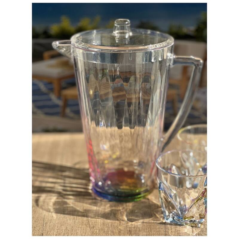 Water Pitcher with Lid, Rainbow Design Unbreakable Plastic Pitcher
