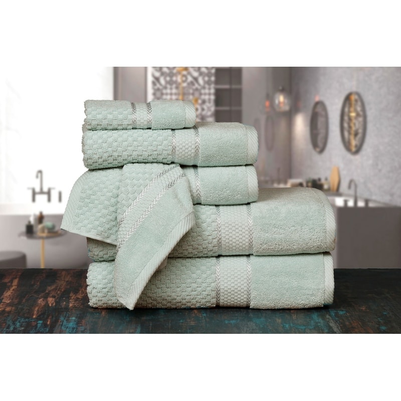 Towel Set of 6 Cotton Popcorn Textured by Ample Decor - 2Bath, 2Hand, 2Wash - Mint Green