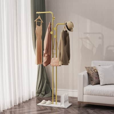 Coat Rack with Marble Base Entryway Coats Hanger Stand with 5 Hooks - 24"x12"x70"