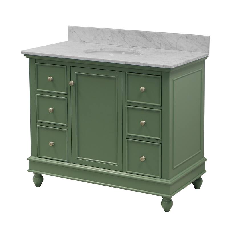 KitchenBathCollection Bella 42" Bathroom Vanity with Carrara Marble Top