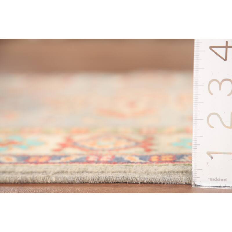 Geometric Kazak Foyer Rug Handmade Grey Wool Carpet - 2'8" x 4'0"