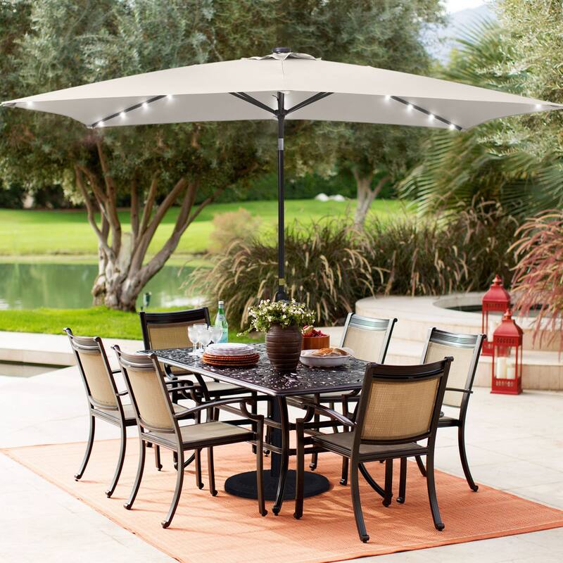 BONOSUKI Outdoor 10 x 6.5ft LED Rectangula Umbrella Patio Market Table Umbrella Aluminium/Steel with Tilt - Sand