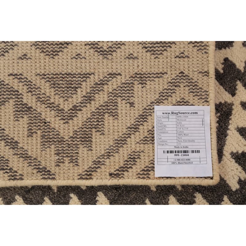 Geometric Moroccan Oriental Foyer Rug Hand-Knotted Wool Carpet - 2'0"x 3'0"
