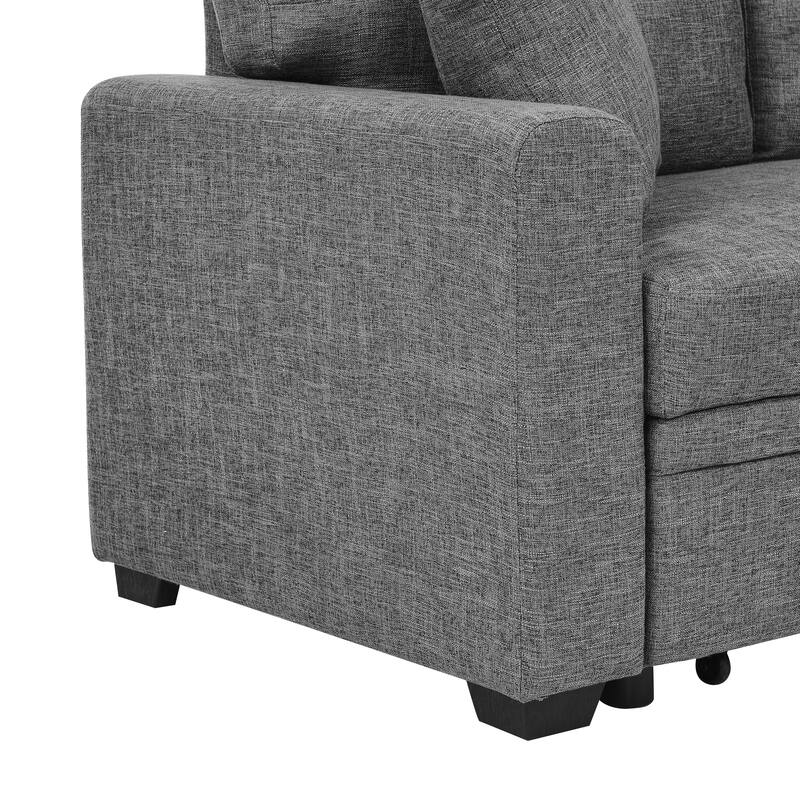 Polyester Upholstered Sleeper Sofa with Chaise and Storage 84 Inch Wide