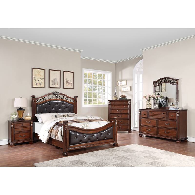 Formal Traditional Dark Cherry 1pc Queen Size Bed Tufted Faux Leather Headboard Footboard Bedframe