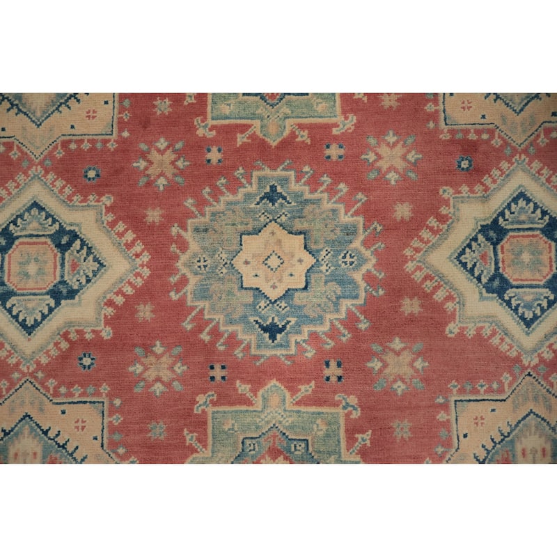 Hand Knotted Oriental 100% Wool Carpet Traditional Geometric Pink Kazak Area Rug - 11' 9'' X 9' 1''