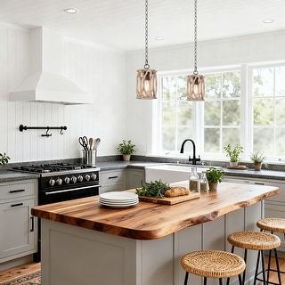 Clovy Farmhouse 1-Light Wood Lantern Pendant Lights for Kitchen