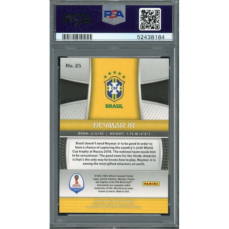 Neymar Jr 2018 Panini Prizm World Cup Soccer Card #25 Graded PSA 10 - 8'6" x 11'6"