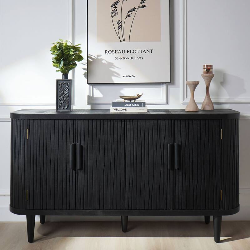 Modern Buffet Cabinet with Adjustable Shelves and Four Doors for Hallway, Entryway, Living Room - Black