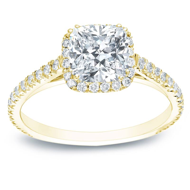 Auriya 14k Gold 1 3/4ctw Cushion-cut Halo Diamond Engagement Ring Certified (H-I, SI1-SI2)