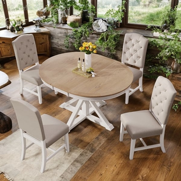 Country Style White And Natural Finish Wood Corner Nook Dining Table Bench  Set