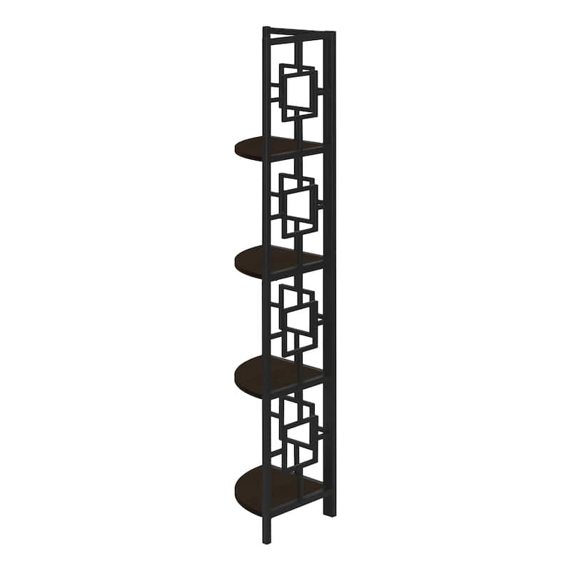 Bookshelf, Bookcase, Etagere, Corner, 4 Tier, 62"h, Office, Bedroom, Laminate, Metal, Contemporary, Modern
