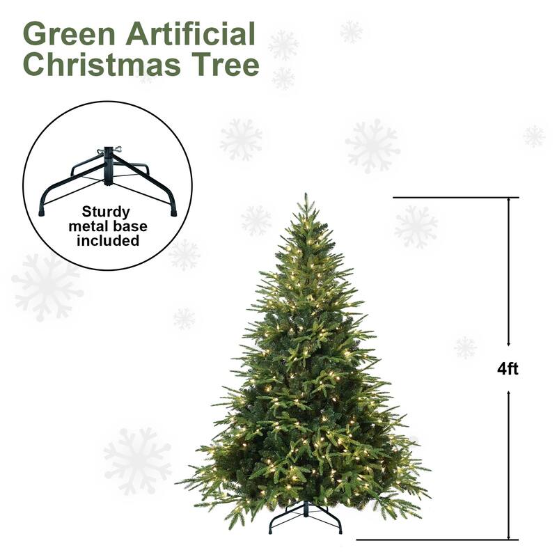 Pre-Lit Artificial Christmas Tree - Warm White Incandescent Lights, PE/PVC Branches, Metal Stand - Green