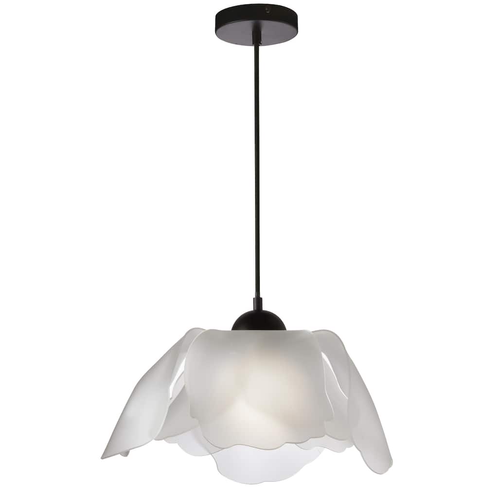 1 Light Pendant Light - Matte Black Finish, Frosted Diffuser, Adjustable Height - 16.75