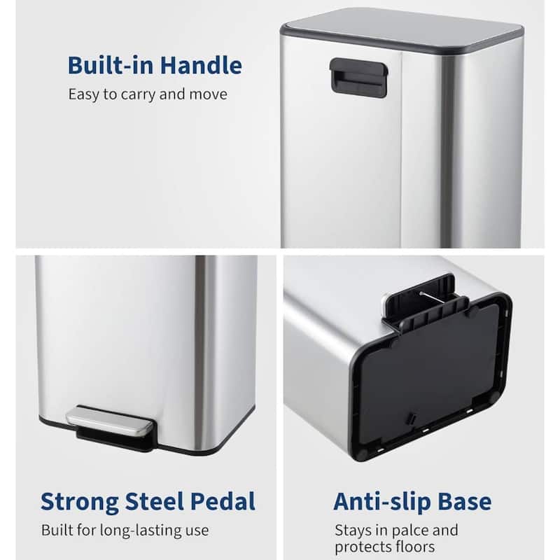 13L Soft-Close Lid Compact Stainless Steel Trash Can for Kitchen, Bathroom