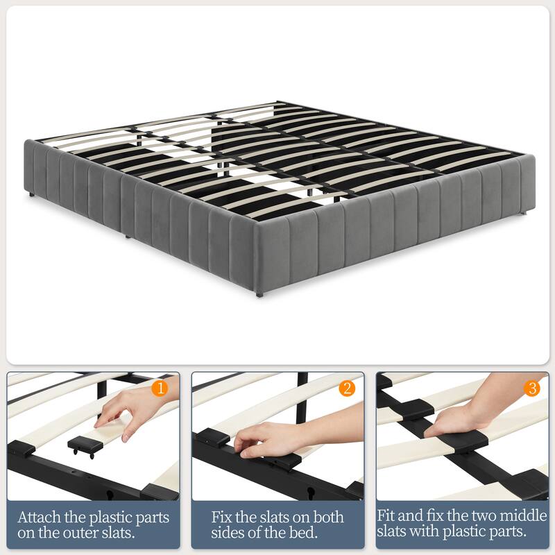 Yaheetech Storage Bed Frame with 3/4 Drawers Upholstered Bed Frame with Metal Slat Support