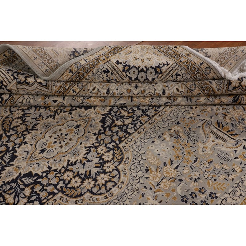 Traditional Grey Kashan Turkish Area Rug Machine Made Floral Carpet - 9'9" x 12'11"