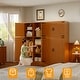 preview thumbnail 18 of 22, Rackcog Wooden Wardrobe with Barn Doors, Farmhouse Closet Storage Cabinet with Hanging Rod