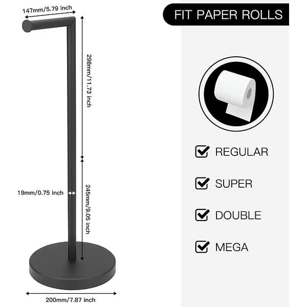 dimension image slide 1 of 2, Freestanding Toilet Paper Roll Holder for Bathroom Kitchen and Washroom