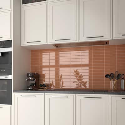 Apollo tile 2" x 8" Arte Glossy Red Ceramic Tile (5.38 sq ft/case) - 50 Pack