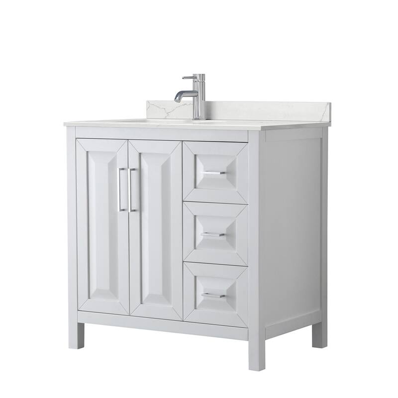 Wyndham Collection WCV252536S-QTZ-UNSMXX Daria 36" Free Standing - White / Giotto Quartz Top / Polished Chrome