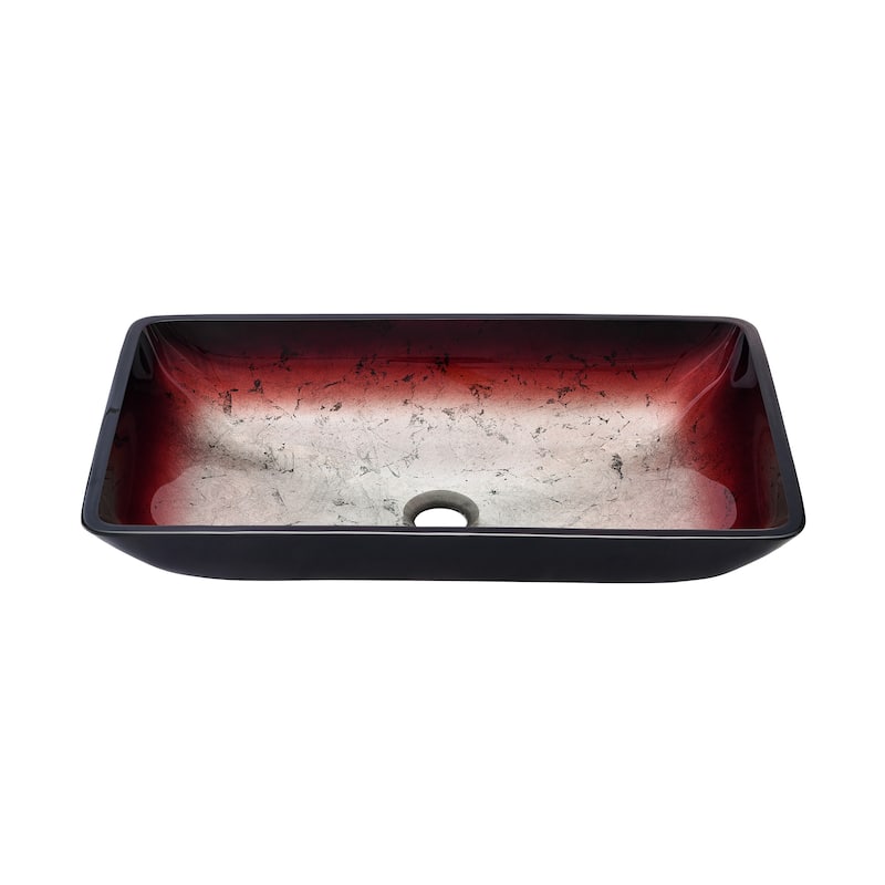 Vincennes Rectangular Glass Vessel Sink With Faucet, Ember Red - 22.2" x 14" 4.35" - 22.2" x 14" 4.35" - Red