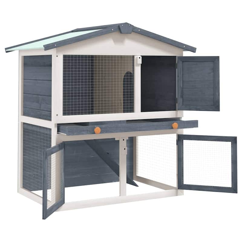 vidaXL Outdoor Rabbit Hutch 3 Doors Gray Wood - 37" x 23.6" x 38.6"